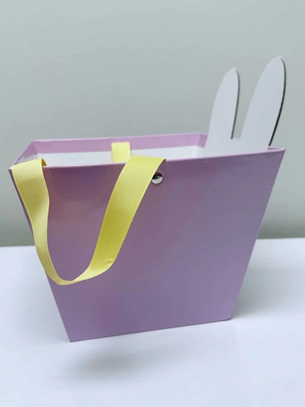Purple Bunny Easter Basket with Yellow Ribbon Handle 9.2